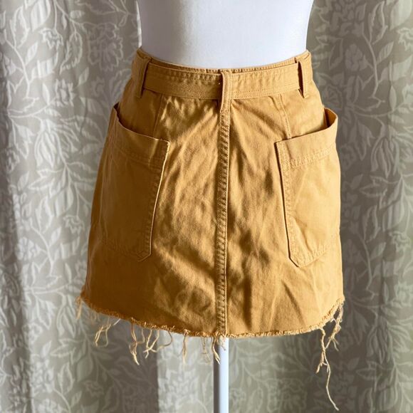 Pacsun Yellow Denim Tie Waist Raw Hem Boho Festival Mini Skirt Size 23" - Picture 3 of 8